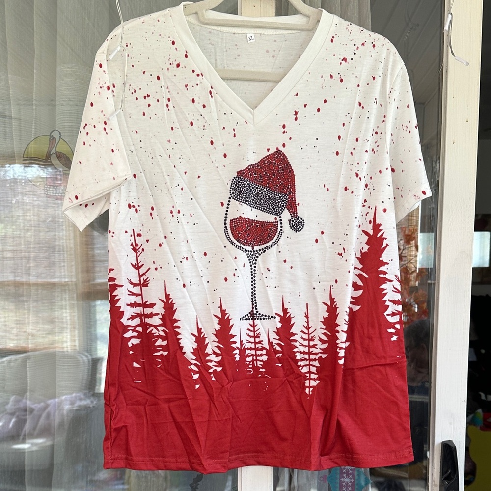 Festive Red and White Graphic Tee